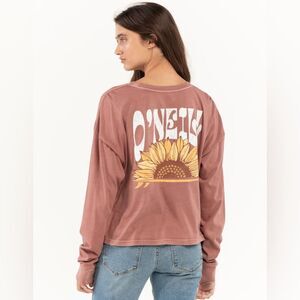 🆕 NWT O'Neill Dune Crop Tee Shirt Women’s XS Mauve Sunflower Top Surfer Skater